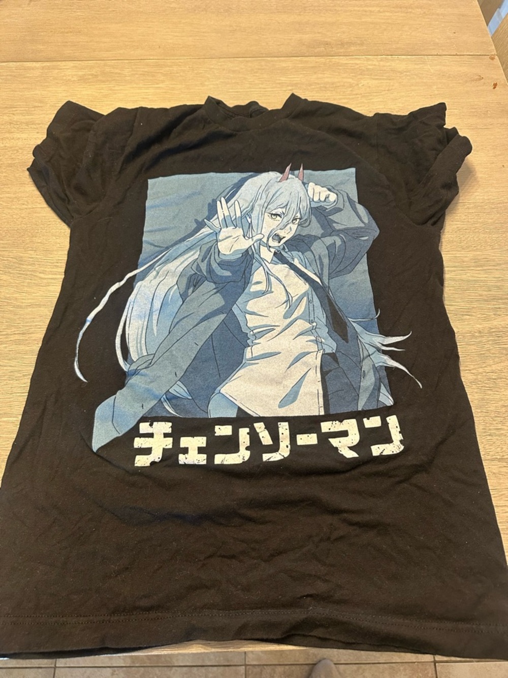 Black Anime Graphic Tee - Chainsaw Man Inspired Female Character